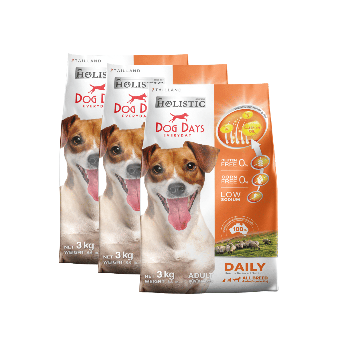 อาหารเม็ดสำหรับสุนัข DOG DAYS DAILY เกรดโฮลิสติก รสเนื้อแกะ สูตรลดขนร่วงโดยเฉพาะ 3 กก. (ชุด 3 ถุง)_0